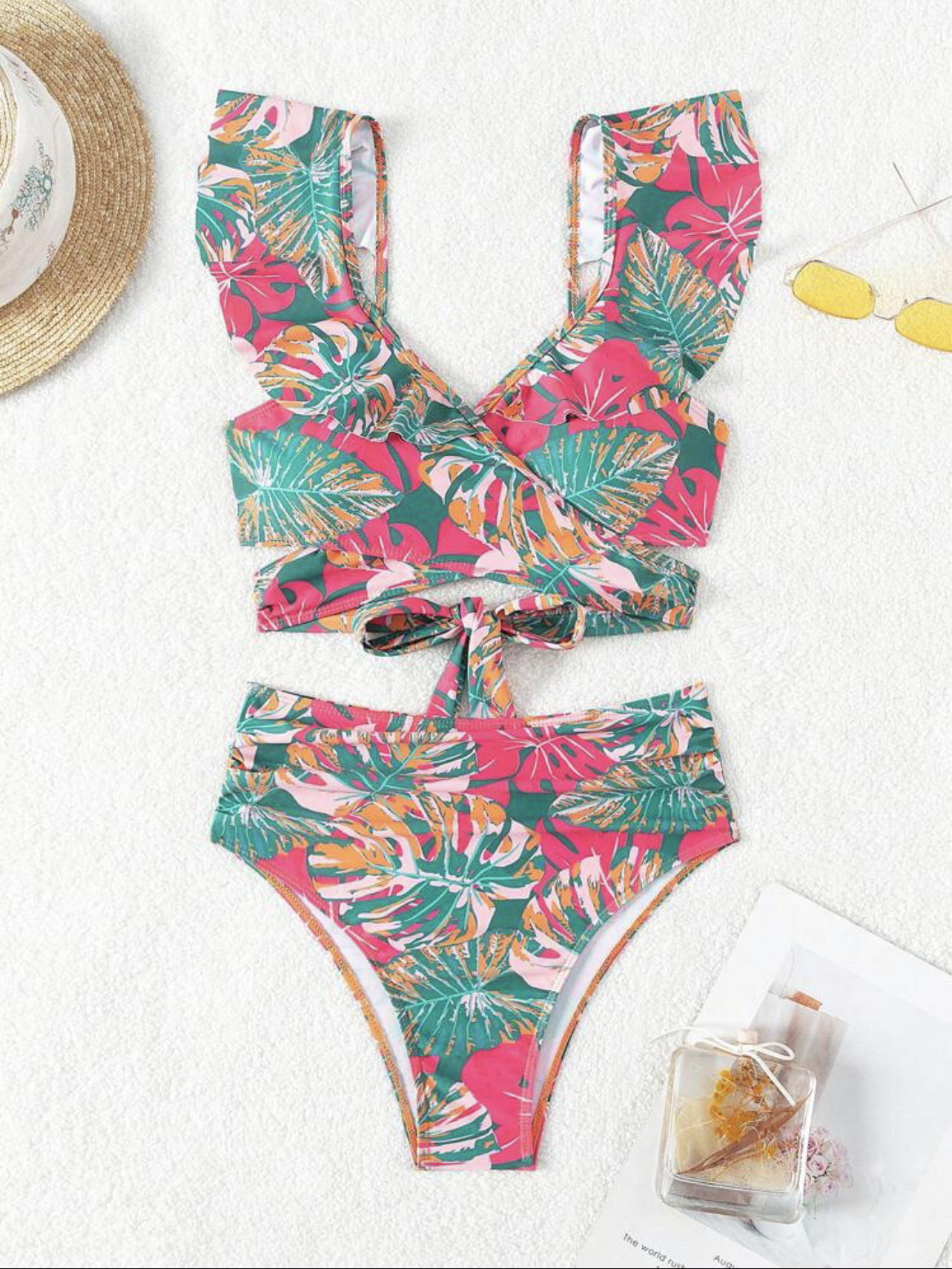 210g Weight Comfort Feel Of Sensation Mid Waist Panties Waist Bralette Bra Category Polyester Fabric Type 2 Pieces Set Quantity Swimming Pool, Beach Occasion Ditsy Floral Pattern Women's Gender Women's Ditsy Floral 2 Pieces Set Bikinis Swimwear 12
