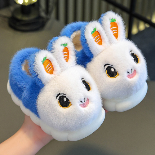 Winter Children's Cotton Slippers for Girls, Princess Style, Parent-Child Anti-Slip Warmth, Fluffy Thick Baby Slippers with Heel Padding