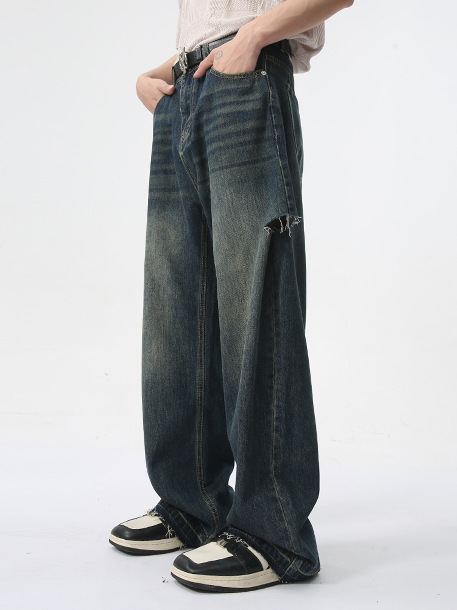 MTLCLOTHES Hombres| 2024 verano nuevos productos Meichang calle agujeros laterales diseño sensación de jeans delgados