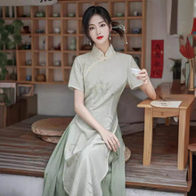 新中式女装禅意中国风连衣裙茶服茶艺师服装套装改良旗袍日常夏季