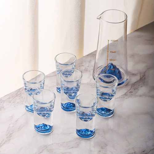 Creative Ice Blue Observing Wine Pourer Set, High-End Liquor Glassware Gift Box Set, Home Use Crystal Glass Liquor Cup Whiskey Cup
