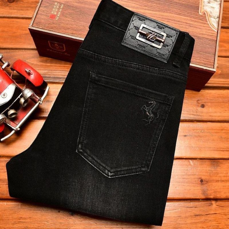 High-End Black Stretch Jeans Trendy Korean Style Versatile Youth Men's Pants Embroidered Slim Fit Skinny Pants Men's Long Pants