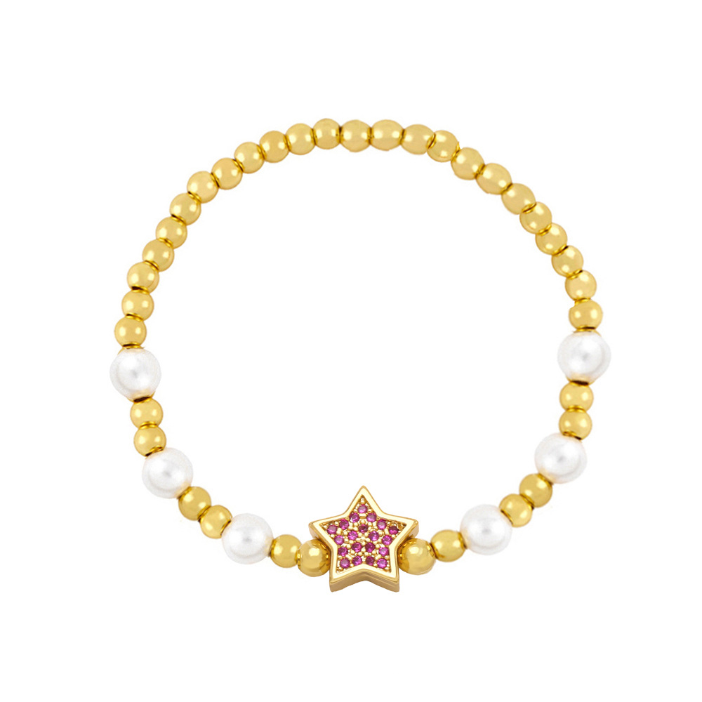 Fashion Star Copper Bracelets Pearl Gold Plated Zircon Copper Bracelets