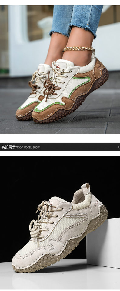 Giày thể thao unisex cỡ lớn da thật mũi tròn, giày sneaker dã ngoại thường ngày — 6885 màu cát, 6885 màu nâu, 6885 màu đỏ rượu, 6886 màu cát chi tiết 26
