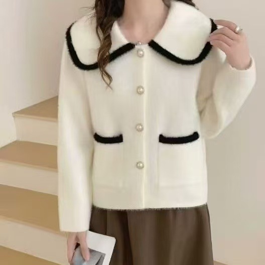 New Cross-Border Small Fragrance Style Knitted Cardigan for Women Spring Long-Sleeved Lazy Style Soft Waxy Sweater Jacket Retro Top