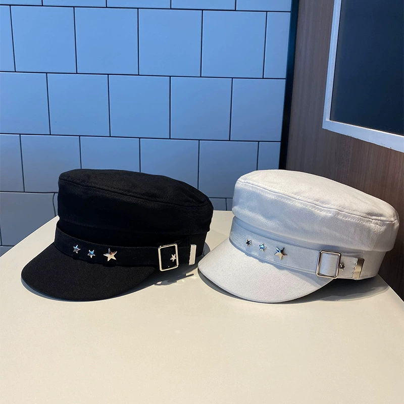 Demi-Season Army Cap, Retro Korean Beret Style, Star Studs & Buckle, M 56–58 cm