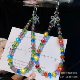 多巴胺手机挂链ins水钻蝴蝶结手机链 钥匙挂件女款水晶防丢绳批发
