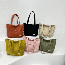 休闲女包2024新款文艺单肩大包大中学生上课单肩包纯色时尚手拎包