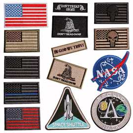 骷髅美国国旗刺绣布贴服装臂徽章背胶绣花标熨烫补丁贴可加魔术贴