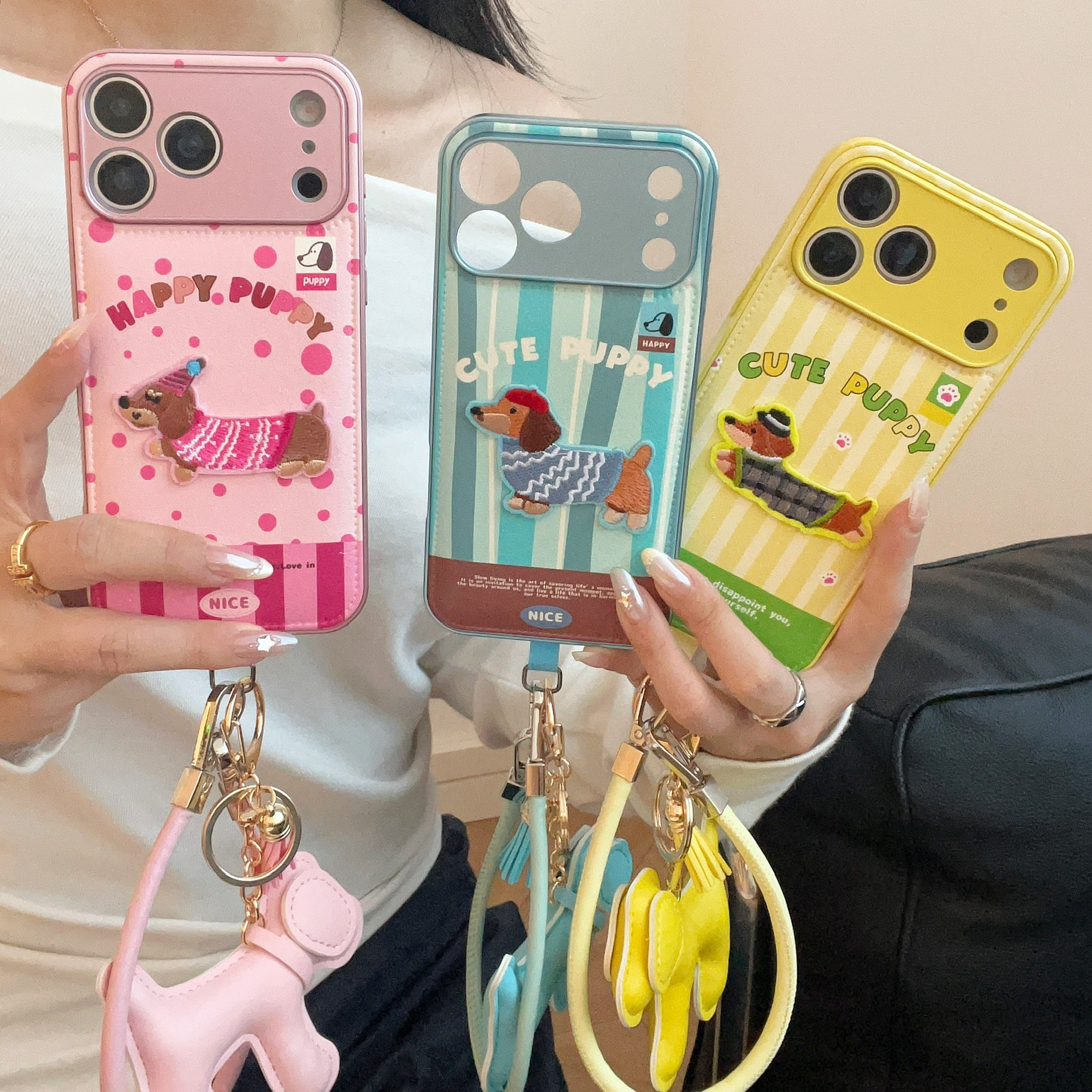 Air Cushion Leather Pattern Dog Suitable for Apple 16Promax Mobile Phone Case 15Pro Asian Silver Denim 17P New Bracelet