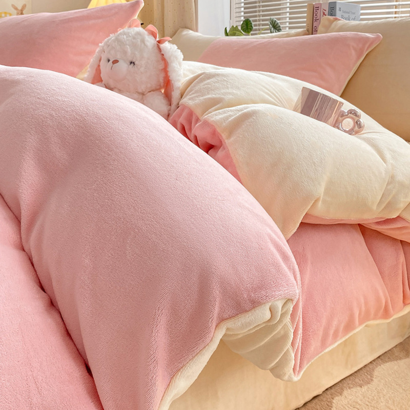 Otoño e invierno engrosado leche cama de cuatro piezas conjunto de coral cubierta de edredón de flanel doble sábanas de tres piezas conjunto