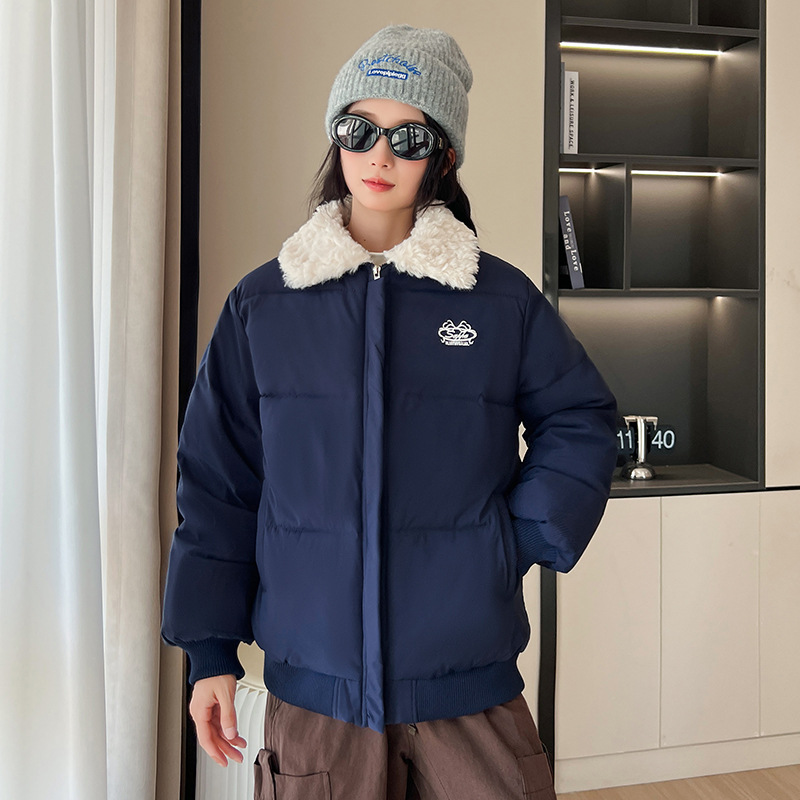 American retro corto abrigo de algodón de invierno mujer nuevo estilo universal solapa gruesa calentamiento cuello de pan abrigo de algodón