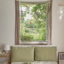 清新窗外花园视觉延伸感背景布床头装饰挂布宿舍房间改造好物挂毯