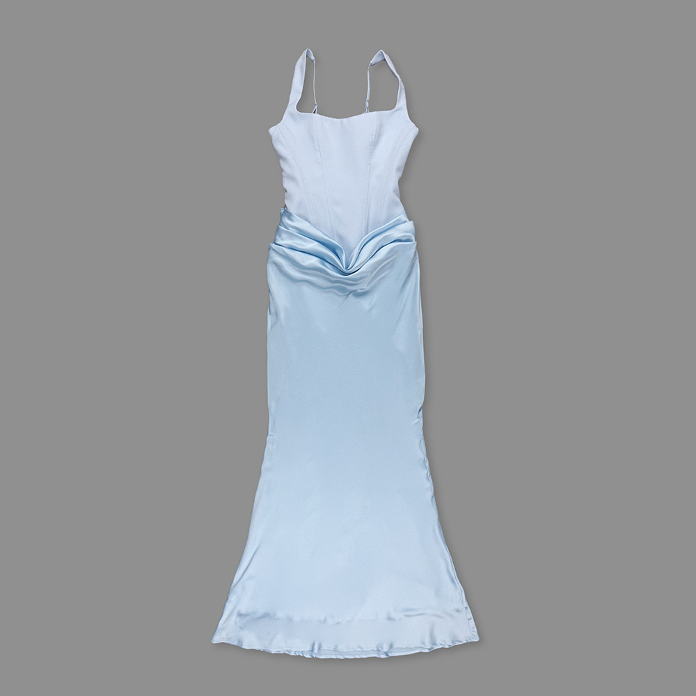 Women's Clothing Bridesmaid Dress Style Drawstring Design Pleated Draped Sexy A-Line Evening Gown For Formal & Casual For Women_ecoleips.com