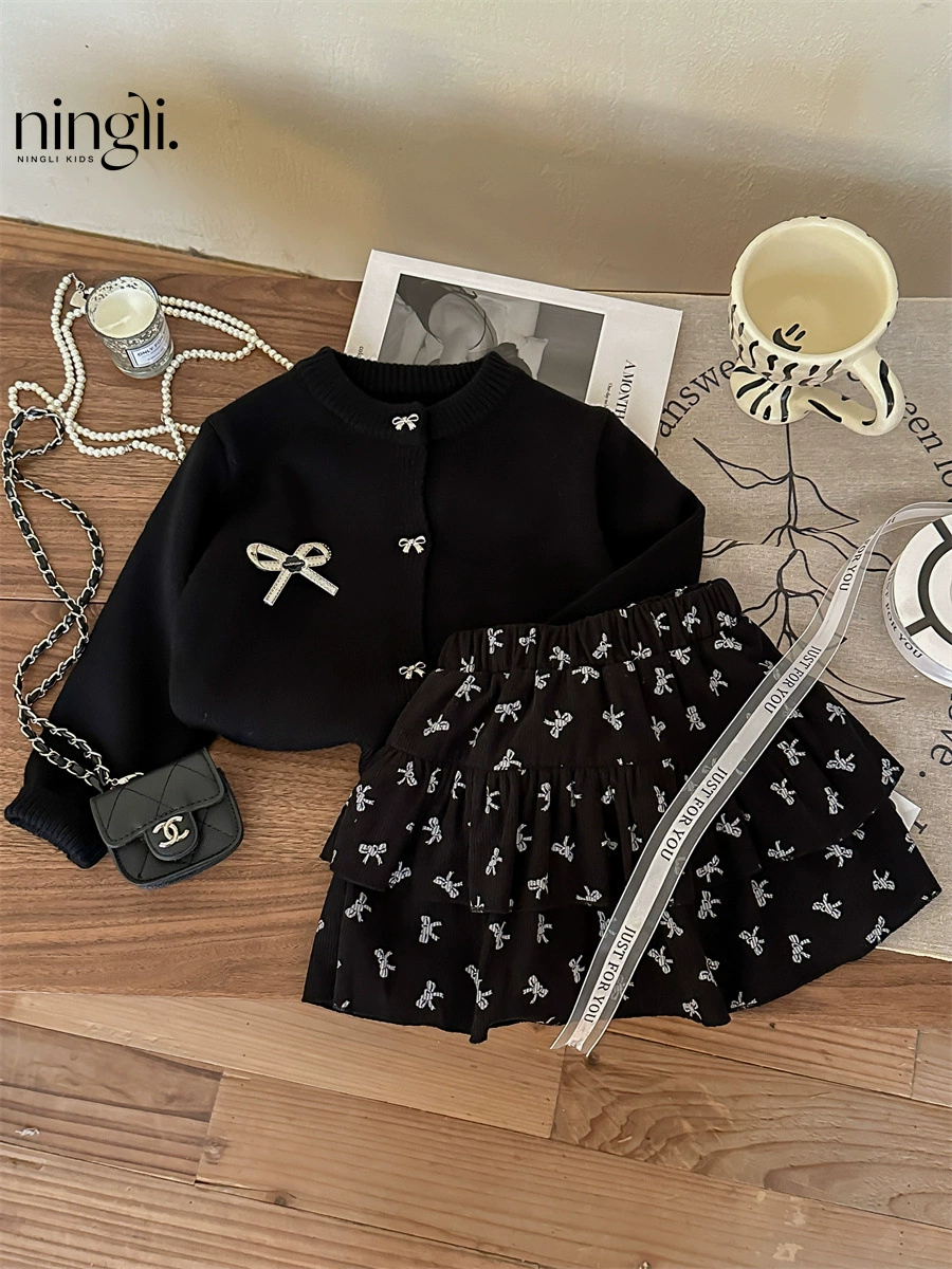 柠里 Autumn set, юбка, детский вязаный свитер, куртка, детская одежда, западный стиль