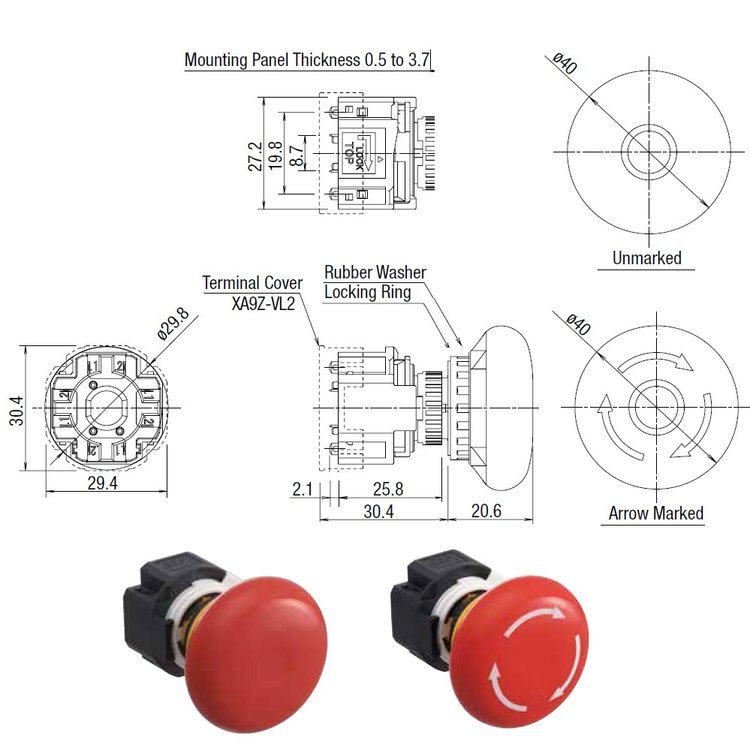 和泉电气APEM开关三路急停开关按钮XA1E-BV