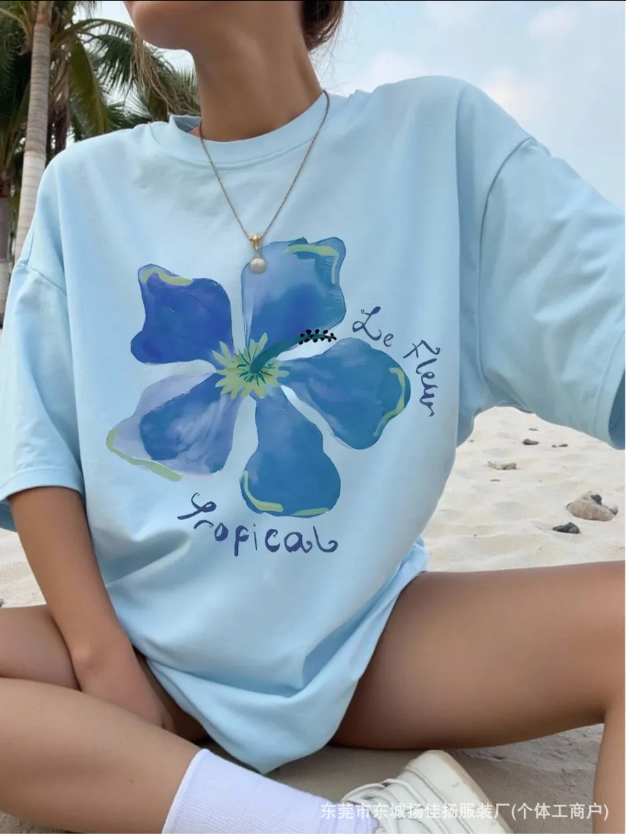 100% Pure Cotton Short-Sleeved T-Shirt, New Summer Style, Lazy Style, Versatile, Trendy, Niche, Loose-Fitting Top That Covers the Body
