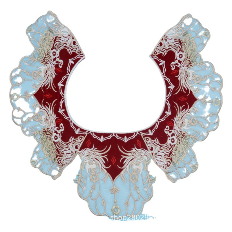 Gold-Edged Totem Embroidery Cloud Shoulder Red Velvet Fake Collar Three-Dimensional Embroidery Children's Hanfu Collar Flower Accessories Handmade Embroidery