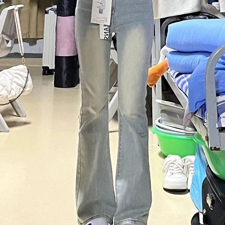 秋冬加绒浅色微喇牛仔裤女2025年新款小个子高腰弹力显瘦马蹄长裤|undefined