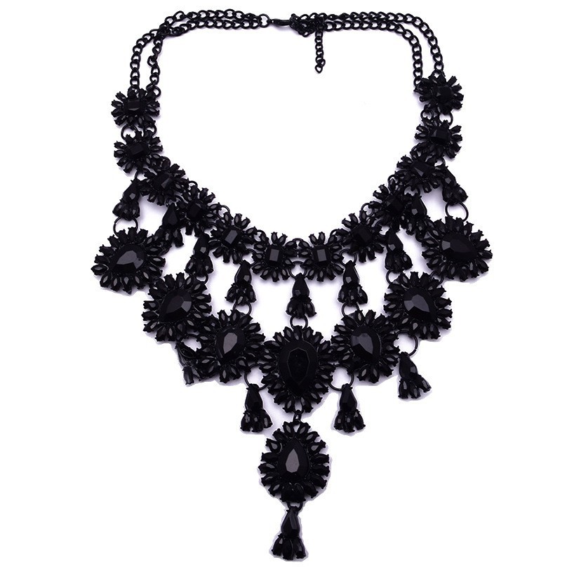 Retro Water Droplets Flower Alloy Plating Diamond Rhinestone Necklace