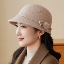 新款羊毛呢妈妈帽优雅气质中年老年人帽子秋冬天时尚洋气保暖盆帽