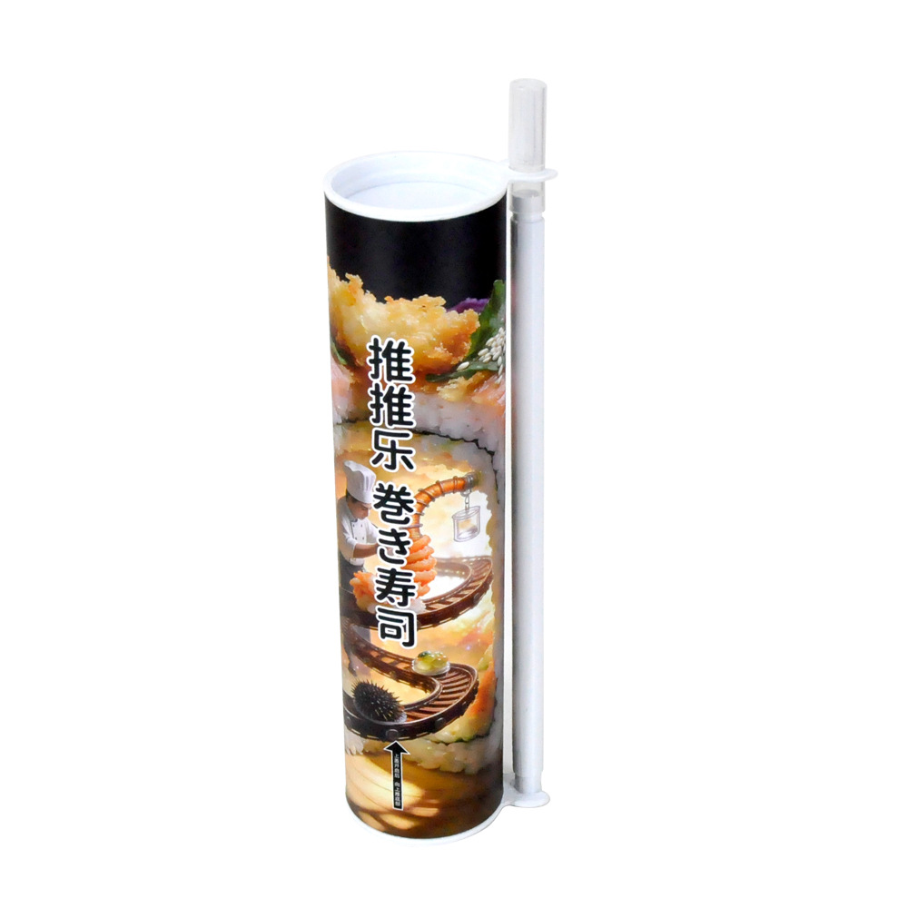 Fábrica de fuente personalizada sushi push push le papel barril en línea innovador push pull latas de papel de alimentos puede imprimir logotipo