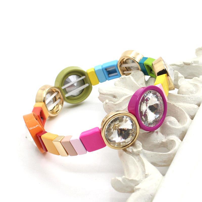 1 Piece Quantity Daily Occasion Alloy, Enamel Material 1 Piece Fashion Round Colorful Alloy Enamel Beaded Stoving Varnish Inlay Zircon Women's Bracelets