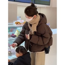 美拉德咖色短款小个子连帽羽绒服女冬季2025新款白鸭绒加厚外套