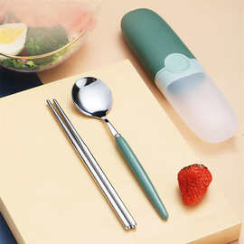 儿童可爱304不锈钢餐具套装 学生创意便携勺子筷子两件套礼品LOGO