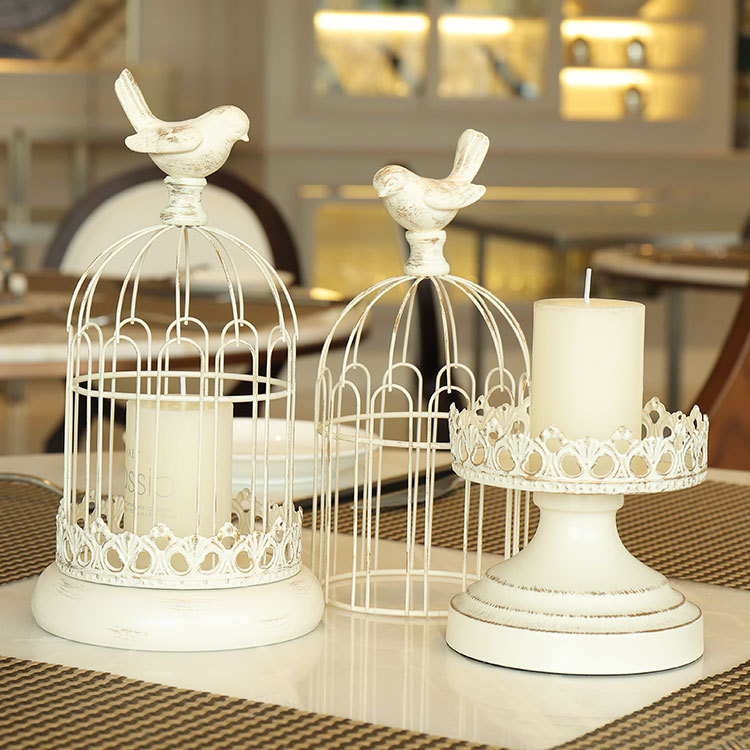 Retro simple metal vela de hierro jaula de pájaro candelabro decoración suave decoración romántica vela cena accesorios