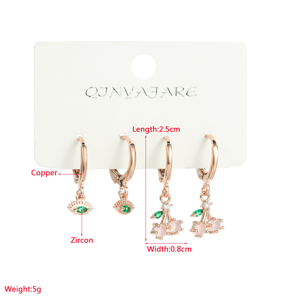 Fashion Devilu0027S Eye Moon Copper Drop Earrings Inlay Zircon Copper Earrings 2 Pairs