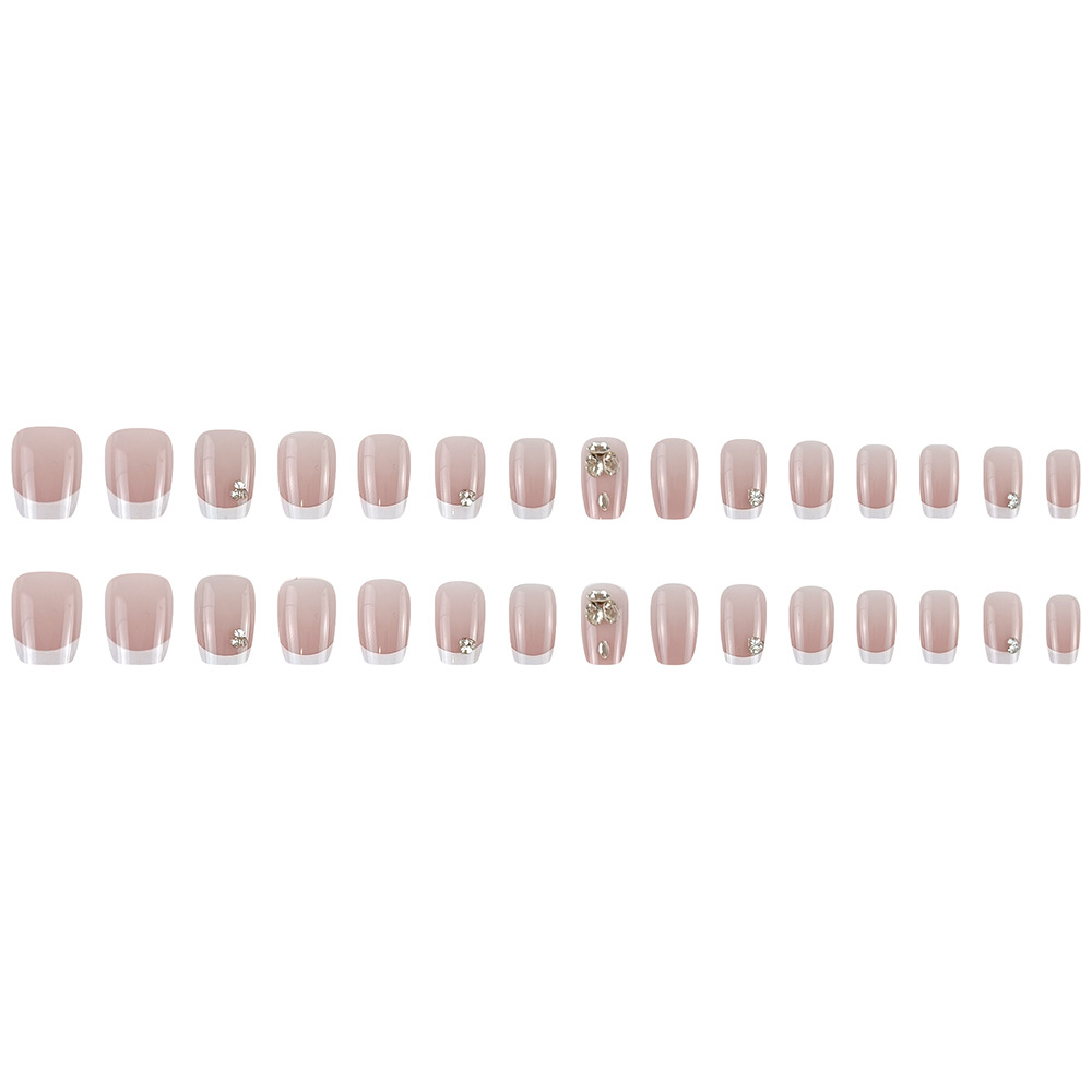 30 piezas de parche de uñas corto, parche de uñas de diamante tridimensional, suave y blanco, estilo francés para usar una sensación de alto nivel
