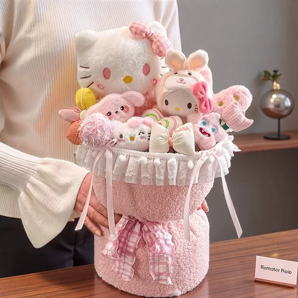 Hellokitty Cat Doll Bouquet Chinese Valentine's Day Birthday Companion Gift for Girls, Friends and Best Friends