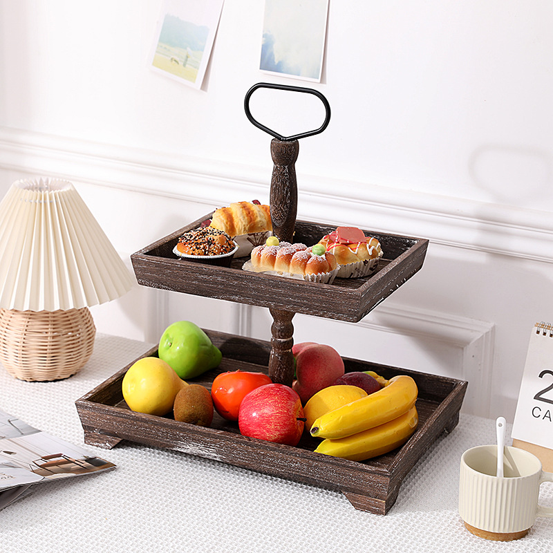 Cruzar la frontera de madera retro de múltiples capas merienda soporte plato de fruta pastel de frutas secas de múltiples capas bandeja de hogar soporte de postre soporte de exhibición