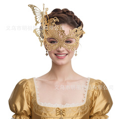 万圣节蕾丝点钻眼罩半脸面具化妆舞会演出狐狸黑色万圣节道具公主