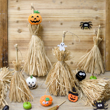 万圣节搞怪草编拉菲草扫把小挂饰花艺手工diy材料包创意挂件批发