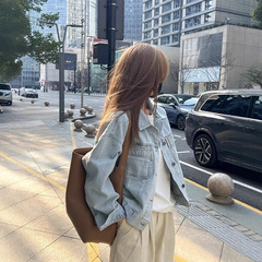 ネット赤insヨーロッパ式水洗綿復古カウボーイコート女性春秋新韓国版ゆるい長袖シャツ