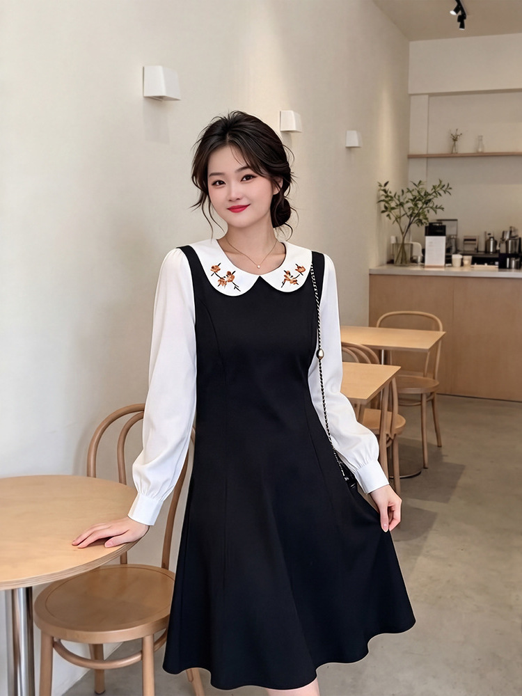 60-150kg Plus Size Women's College Style Dress for Spring and Autumn, Loose and Stylish Long-Sleeve Midi Dress for Slightly Plump Women