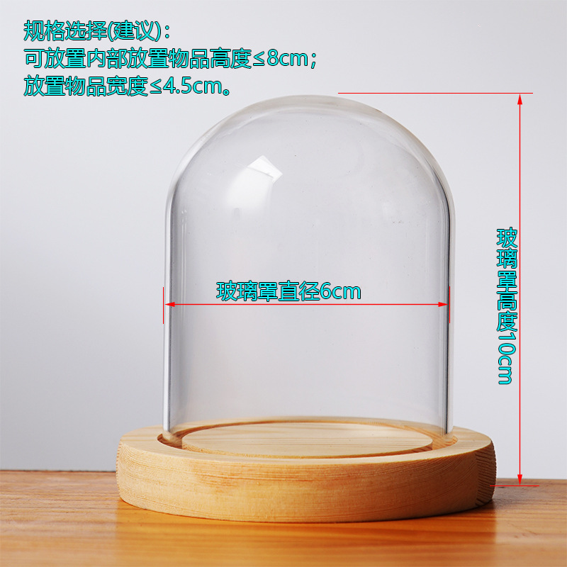 Cubierta cilíndrica de vidrio transparente sin lámpara de madera de estilo inmortal cubierta de polvo de flores hecha a mano decoración creativa de escritorio de bloques