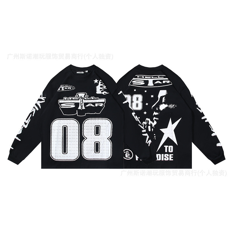 クロスボーダー 2024 Hellstar ヘルスター Tシャツ秋のアメリカのトレンディなハイストリートルーズ長袖 Tシャツ男性と女性用|undefined