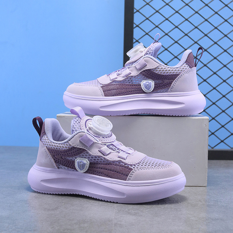 Calzado deportivo para niñas Calzado de papá con botón giratorio para niños de verano Calzado para correr de malla para niños de mediana edad Calzado deportivo para niñas