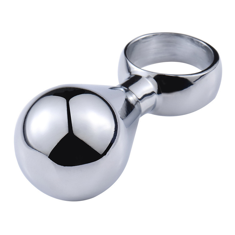 Metal Hand-Pulled Anal Plug, Silver Steel Beads, 6 cm Regular Size — detail image 14