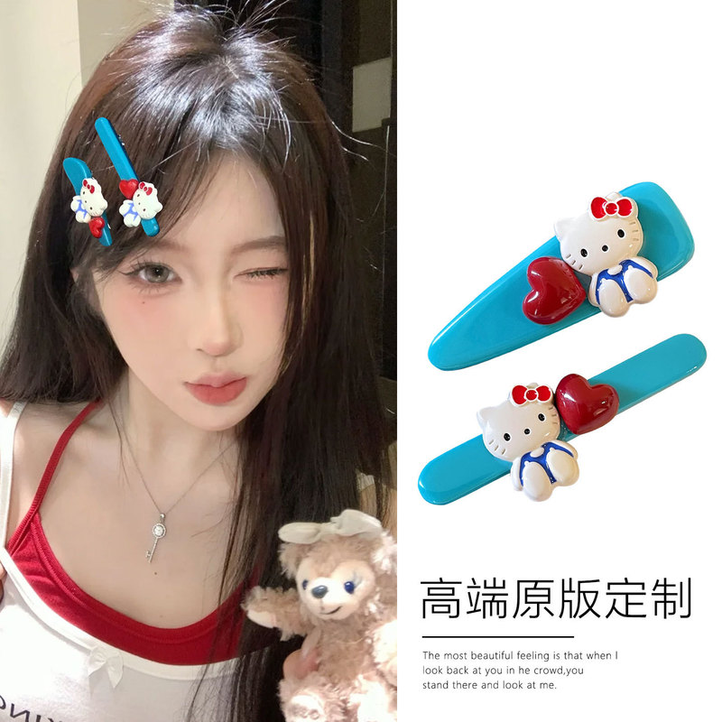 韩系可爱kt猫爱心侧边夹发饰蓝色鸭嘴夹发卡2025新款碎发刘海夹女|undefined
