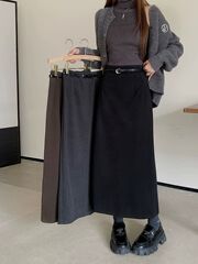 秋冬新款毛呢半身裙女显瘦直筒后开叉高腰一步裙气质中长款a字裙