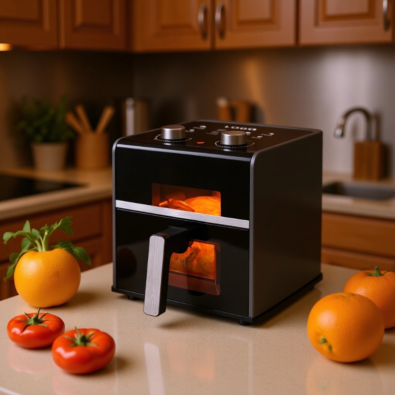 Air Fryer with Upper and Lower Visibility, Household Oven Pot, Large Capacity, Hot Air Circulation, Multifunctional Smart Electric Fryer