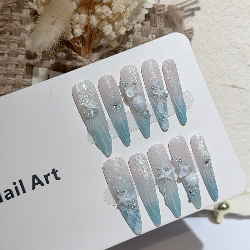 "Blue Ocean" Long Dreamy Ocean Style Holiday Heavy Design New Date Wear Manicure