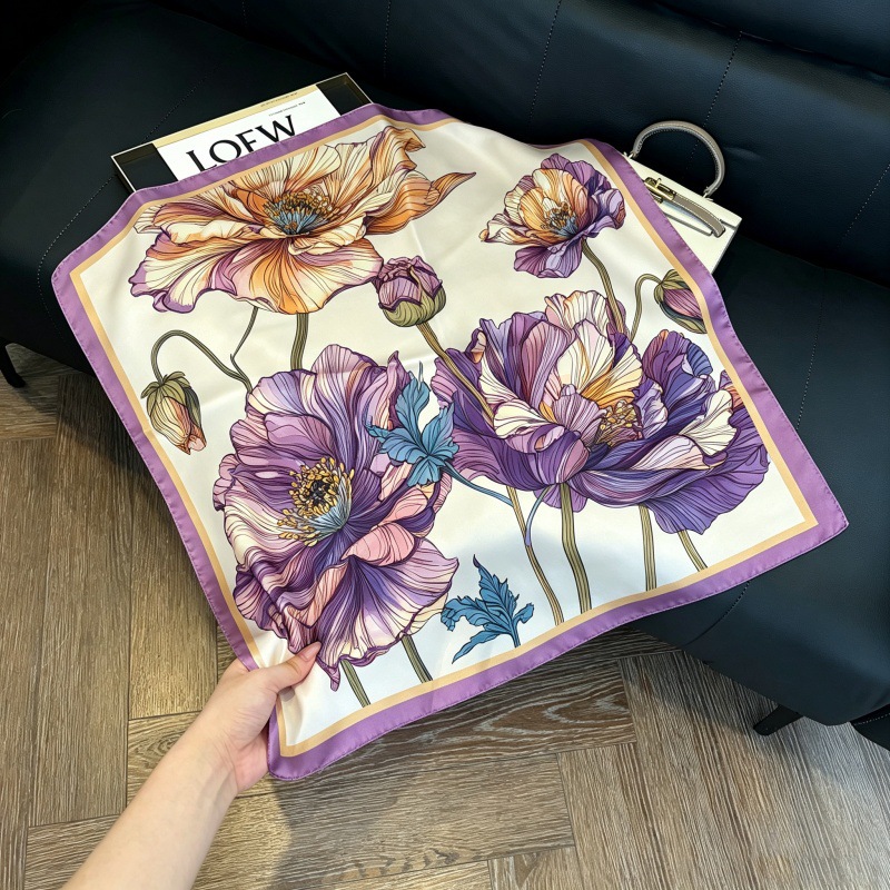Colección 70*70 nuevo estilo bufanda de seda azul sensación de alta calidad imitación bufanda cuadrada de seda moda todo-fósforo bolsa atada bufanda de pelo