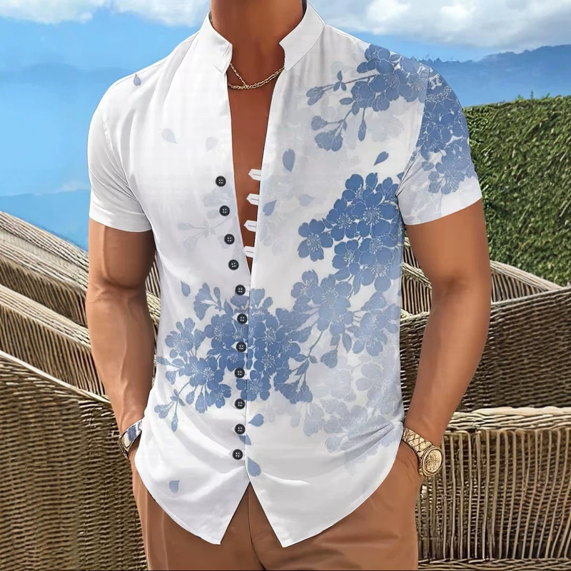 Amazon's Best-Selling Viking Text Print Chinese Style Shirt, European and American Casual Short-Sleeved Top, Cross-Border Wholesale Amazon's Best-Selling Viking Text Print Chinese Style Shirt, European and American Casual Short-Sleeved Top, Cross-Border Wholesale
