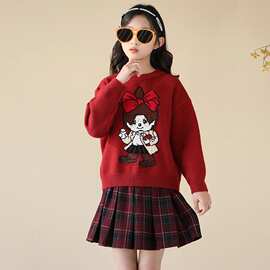 女童红色毛衣洋气时髦上衣儿童秋冬套装新款衣服大童女孩圣诞过年