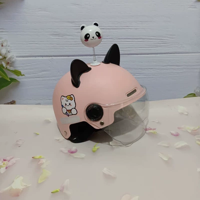 3C certification 7-15 years: Motosiklet kaskı (dəbilqə) - writing-cat-light-pink-and-white-short-black-cat-ears-white-bear-7-15-years-old